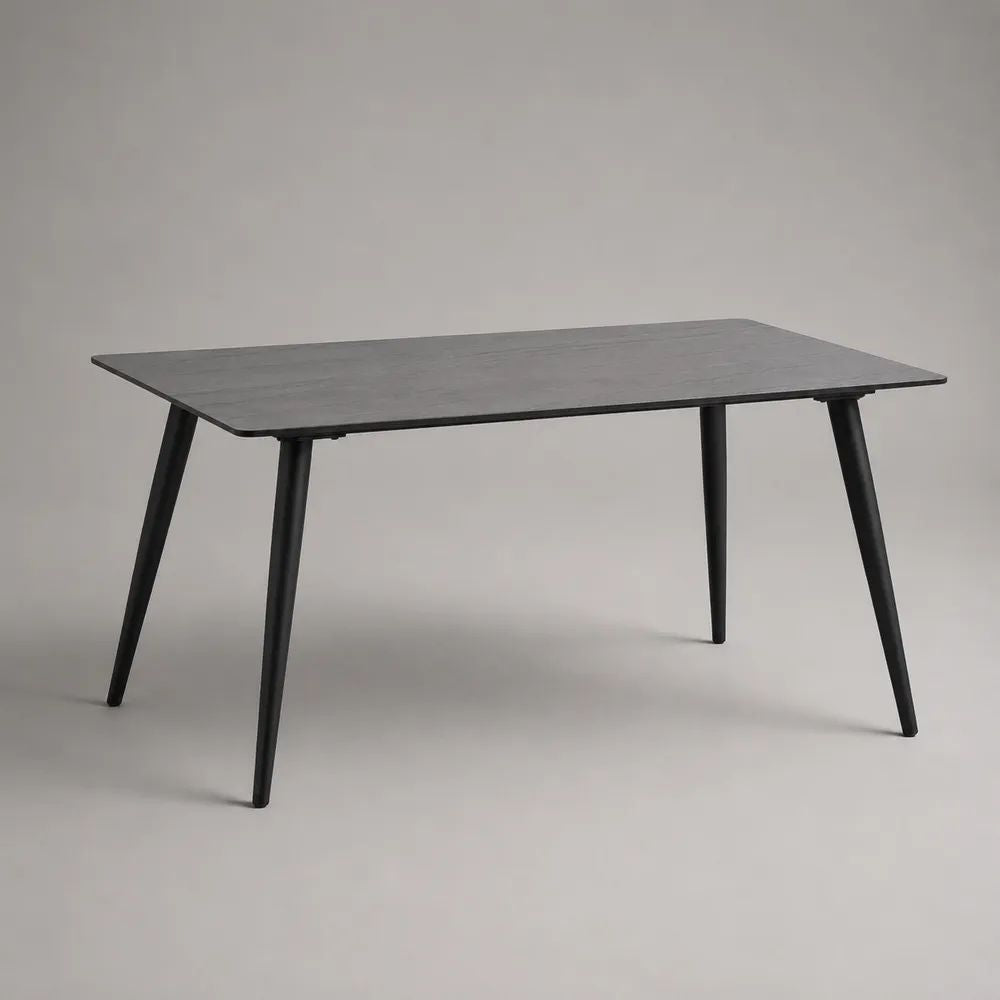 Rechteckiger Esstisch mit MDF-Tischplatte in grauer Steinoptik und schwarzem Stahlgestell, 140 × 80 × 75 cm