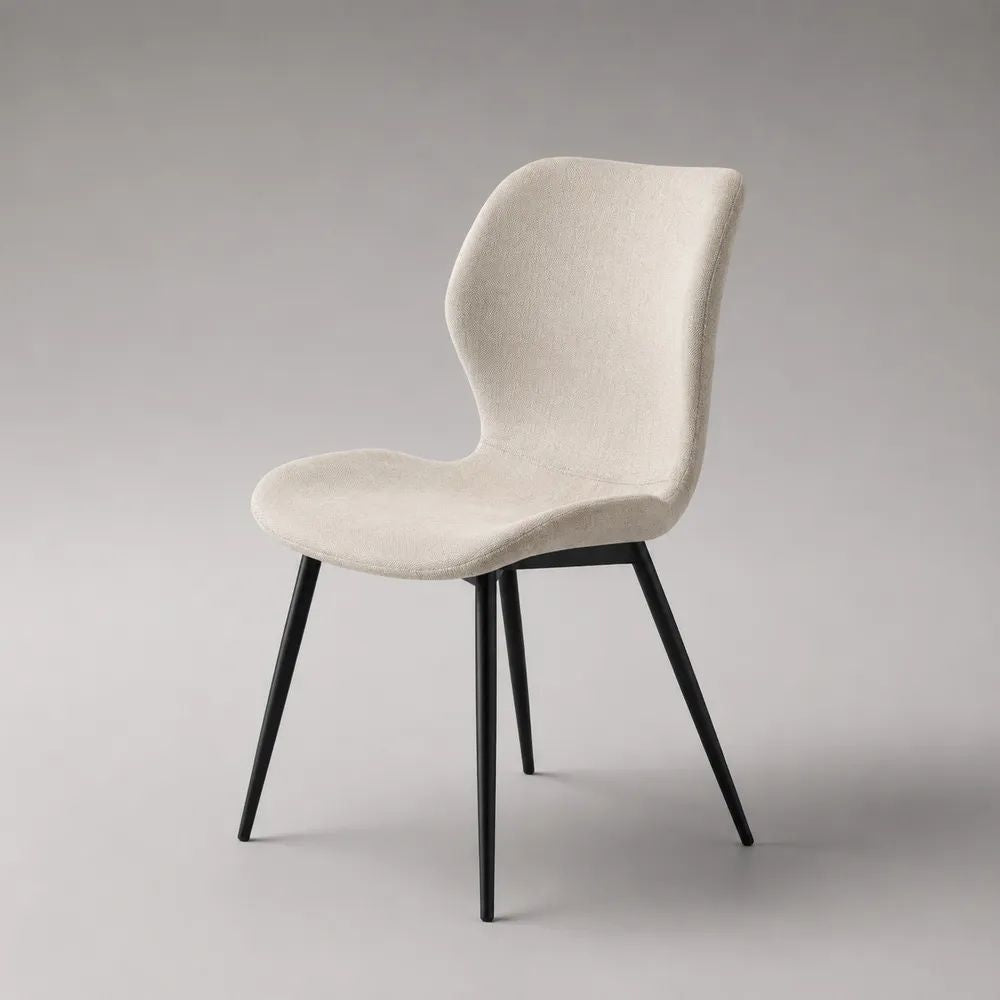 Esszimmerstuhl mit Polyester-Bouclébezug und Stahlbeinen, geschwungene Sitzschale, Beige/Schwarz, 50 × 57 × 82 cm