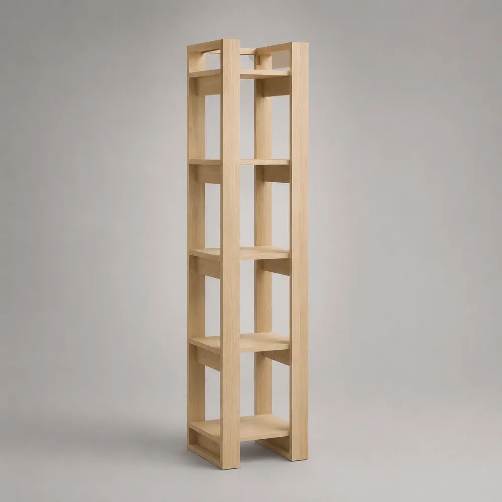 Bücherregal Standregal aus massivem Buchenholz mit 5 Ablagen, Natur, 35 × 30 × 150 cm