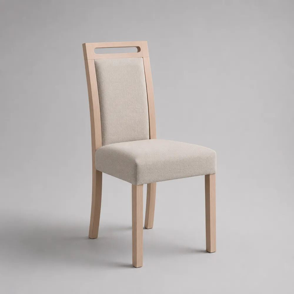 Esszimmerstuhl Polsterstuhl aus Polyester und massivem Buchenholz Beige/Natur 45 × 52 × 100 cm