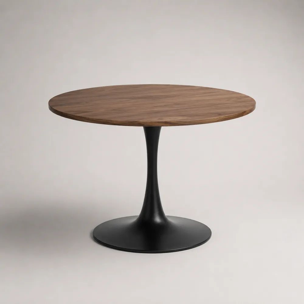Runder Esstisch aus massivem Akazienholz und Stahl, Braun/Schwarz, Ø 110 × H 76 cm