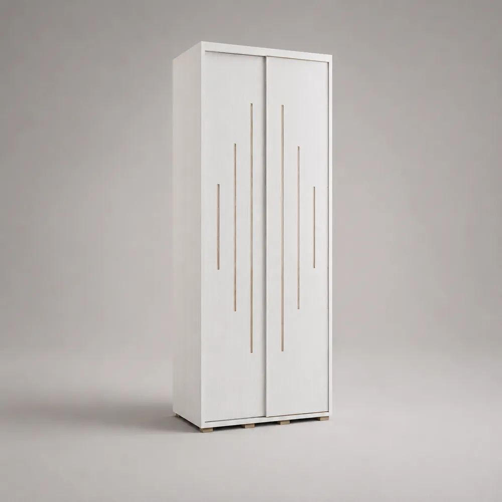 Kleiderschrank mit 2 Schiebetüren aus melaminbeschichteter Spanplatte, Weiß, 80 × 50 × 190 cm