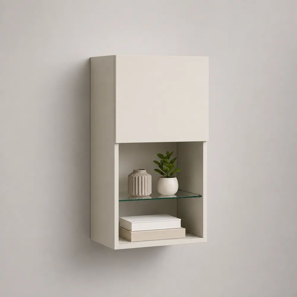 TV-Hängeschrank mit griffloser Tür und Glasboden, Weiß, 40 × 80 × 25 cm