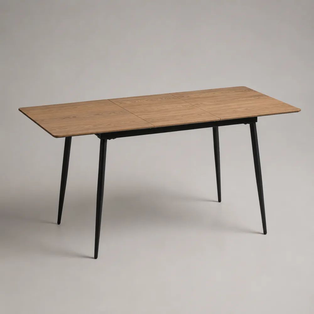 Ausziehbarer Esstisch aus Holz und Metall, 120–160 × 80 × 75 cm, rechteckig, Natur/Schwarz