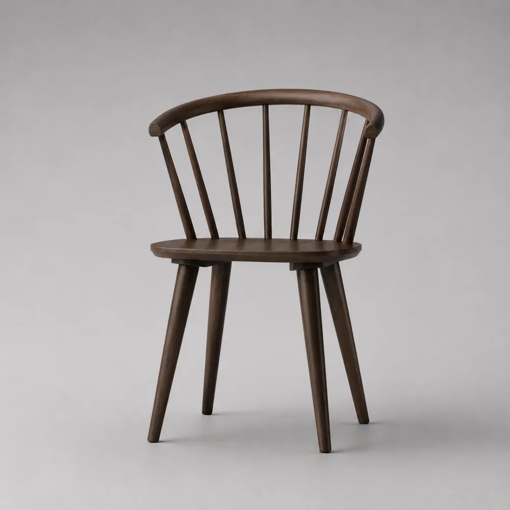 Esszimmerstuhl aus massivem Kautschukholz mit gebogener Spindellehne, Dunkelbraun, 54 × 52 × 80 cm