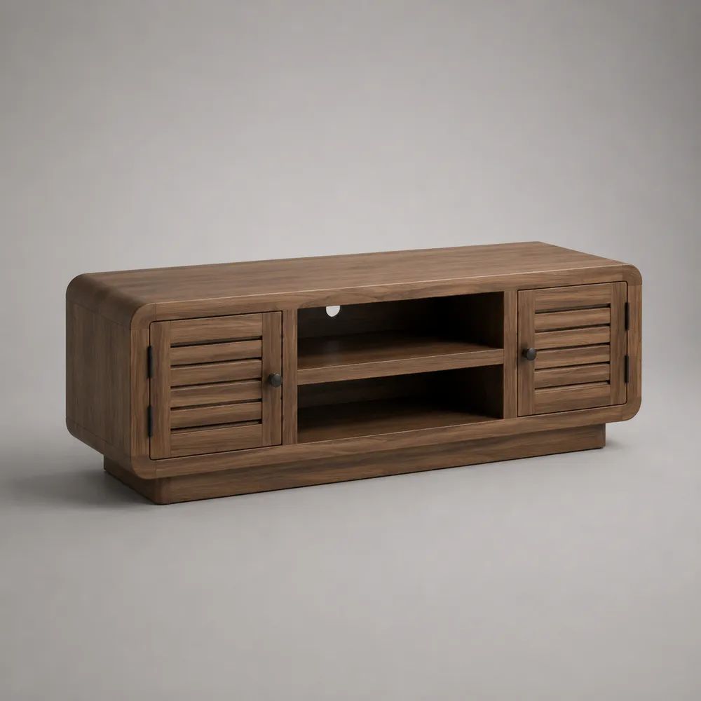TV-Lowboard aus massivem Akazienholz, Walnussbraun, 140 × 40 × 50 cm