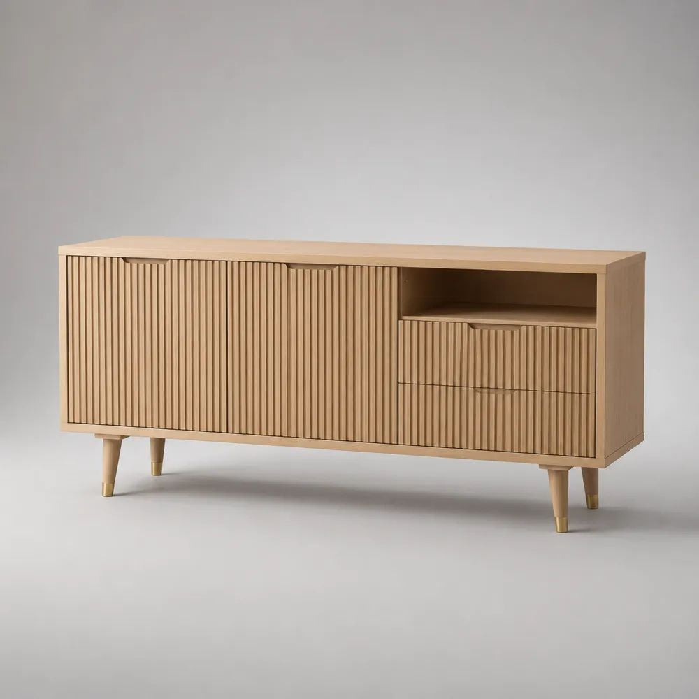 TV-Schrank Sideboard aus Holz und Metall, Natur/Gold, 160 × 40 × 75 cm
