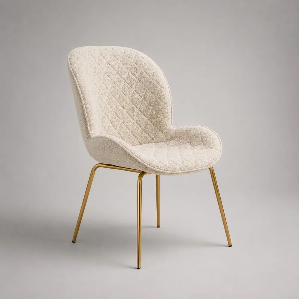 Esszimmerstuhl Schalenstuhl aus Polyester-Bouclé und Stahl Cremeweiß/Gold 57 × 61 × 82 cm