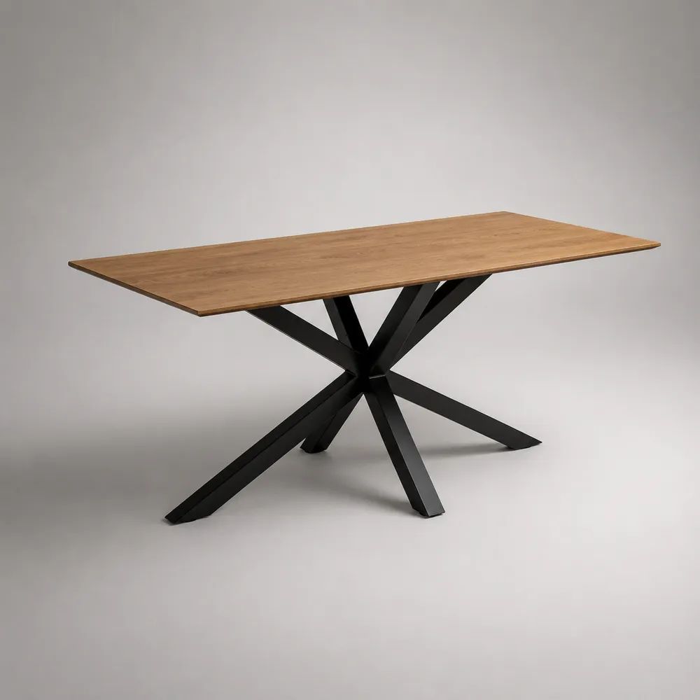 Rechteckiger Esstisch aus Holz mit Stahlgestell, Natur/Schwarz, 180 × 90 × 75 cm