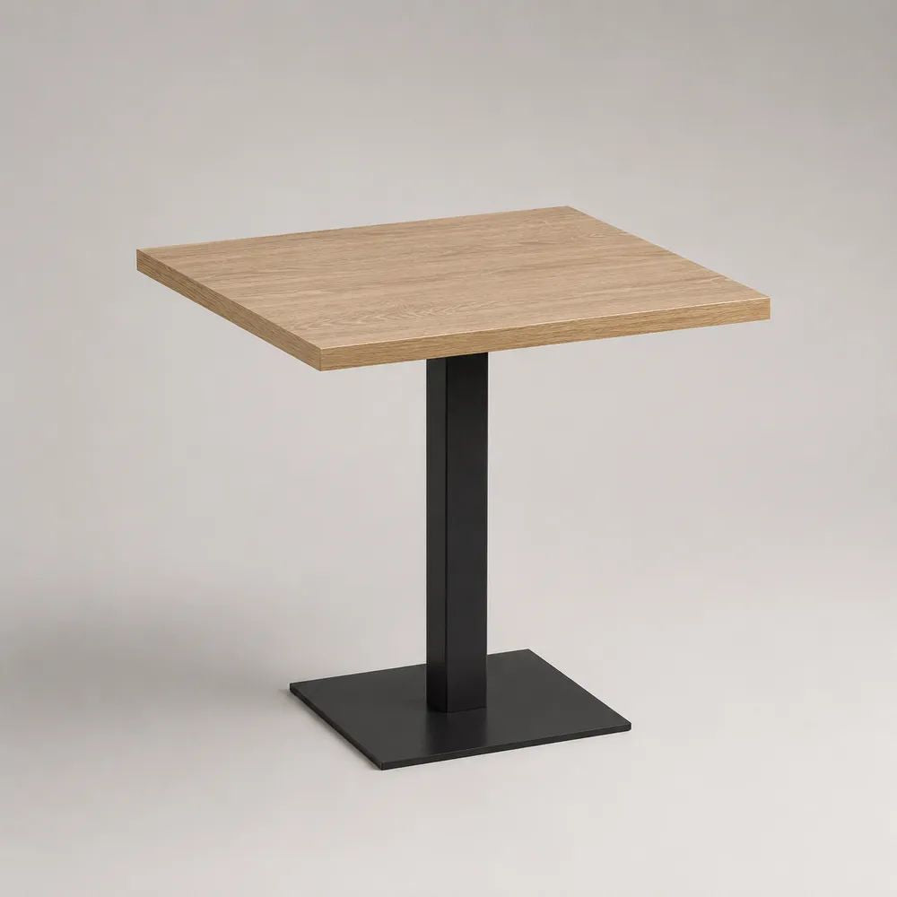 Quadratischer Esstisch aus Holz und Metall, 80 × 80 × 75 cm, Eiche Natur/Schwarz