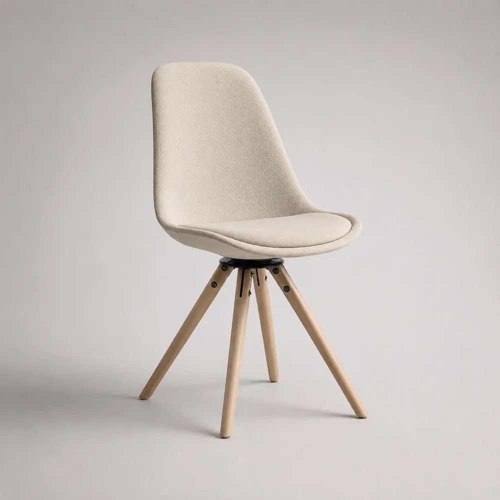 Esszimmerstuhl mit Bouclé-Polsterung und Massivholzbeinen, Beige, 49 × 55 × 84 cm
