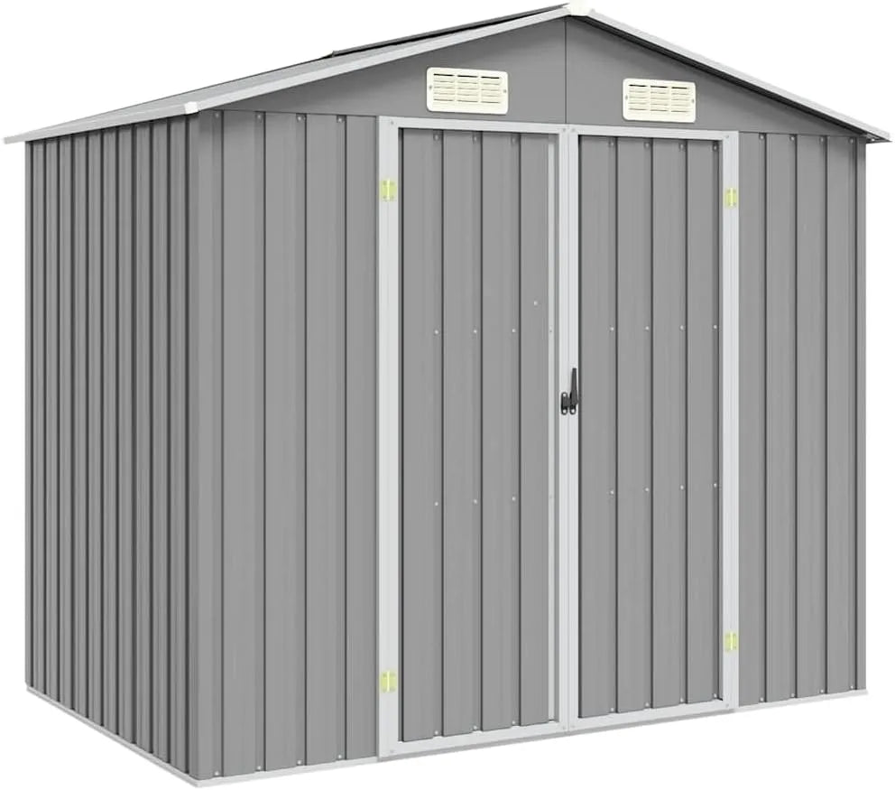 VidaXL Gerätehaus, Ohne Boden Doppeltür Geräteschuppen Garten Schuppen Gartenhaus Gartenschuppen Farbe Grau 205x129x183cm Verzinkter Stahl