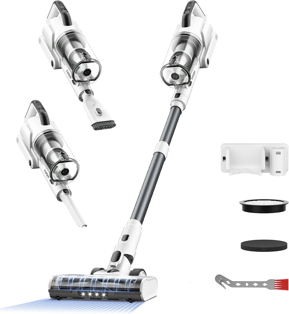 Staubsauger Kabelloser, Schnellladefunktion, Leistung 600W 50KPa, 65 Min Laufzeit, Leichtgewicht für Tierhaare, Teppich, Boden, Silber