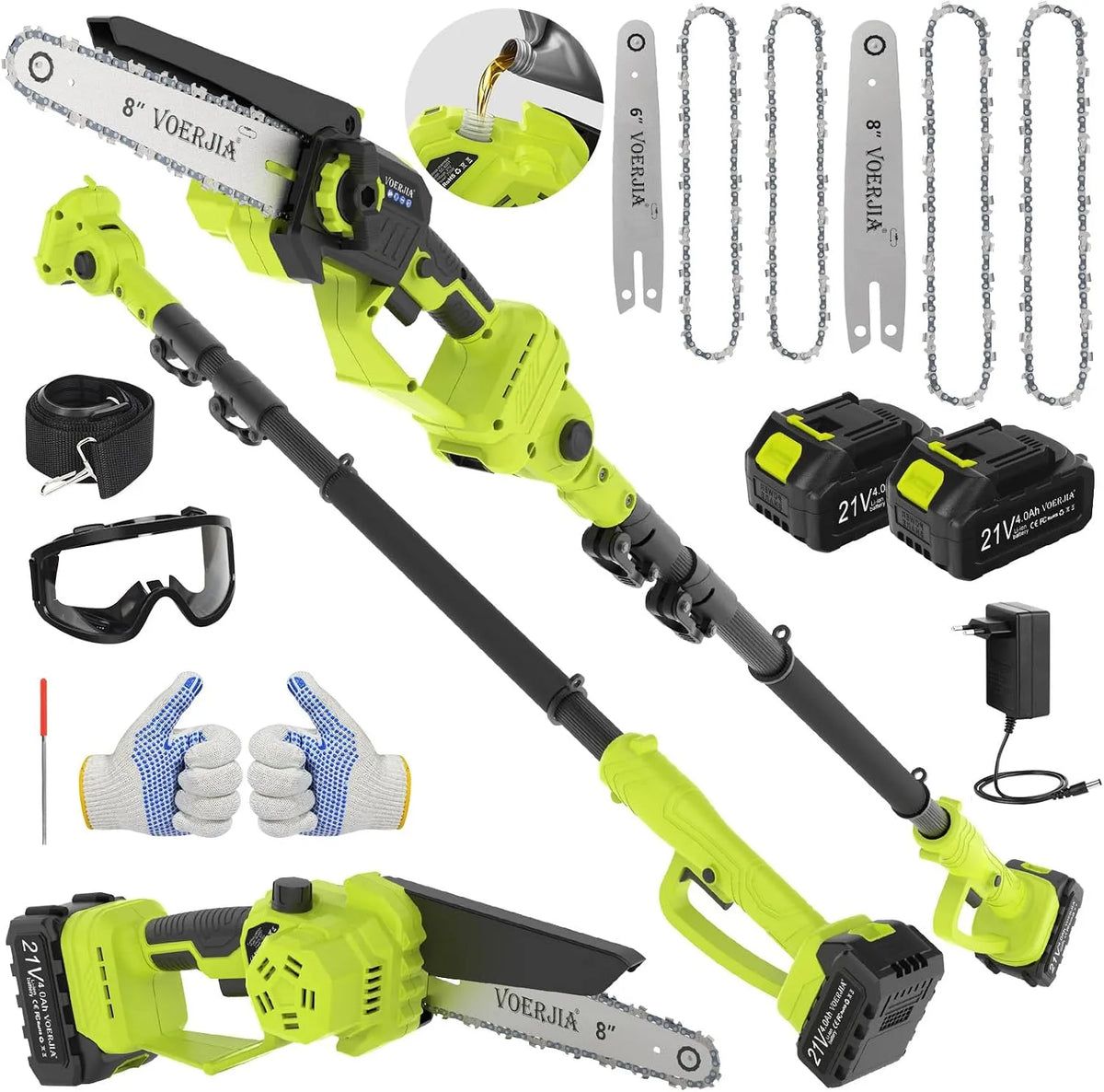 Modell 2-in-1 Hochentaster Kettensäge 73Fu 2x4.0Ah, 6'&8' Mini Mettensäge, 6,73Fuß Teleskopstange Akku Hochentaster, automatische Ölung