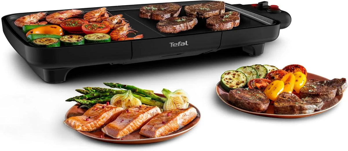 Tefal Grill CB6428, Leistung 2200 W, 6 Temperaturstufen, Plancha Booster Tischgrill, extra große Grillfläche, Boost-Zone, durchgängige Grillplatten