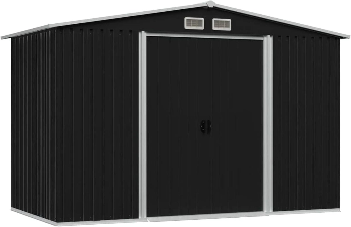 Geräteschuppen, mit Doppelten Schiebetüren Gerätehaus Anthrazit Fahrradunterstand Garten Schuppen Wetterfest Stahl 257x205x178 cm