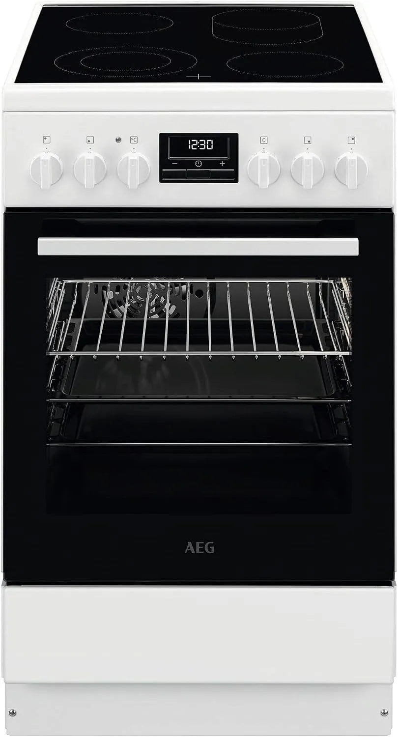 AEG Kochfeld CCB544OCBW, 1 Paar Teleskopschienen, Bräterzone, Versenkknebel, Display mit Uhr, Breite 50cm, Standherd mit Glaskeramik, Grillfunktion