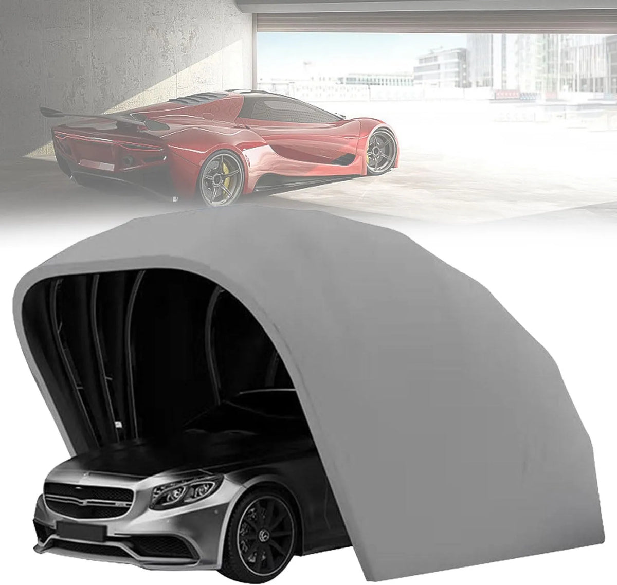 Carport Robuster, mobile Garage, 5,5 m, aus Edelstahl, halbautomatisch, zusammenklappbar, einziehbar, für Auto, SUV