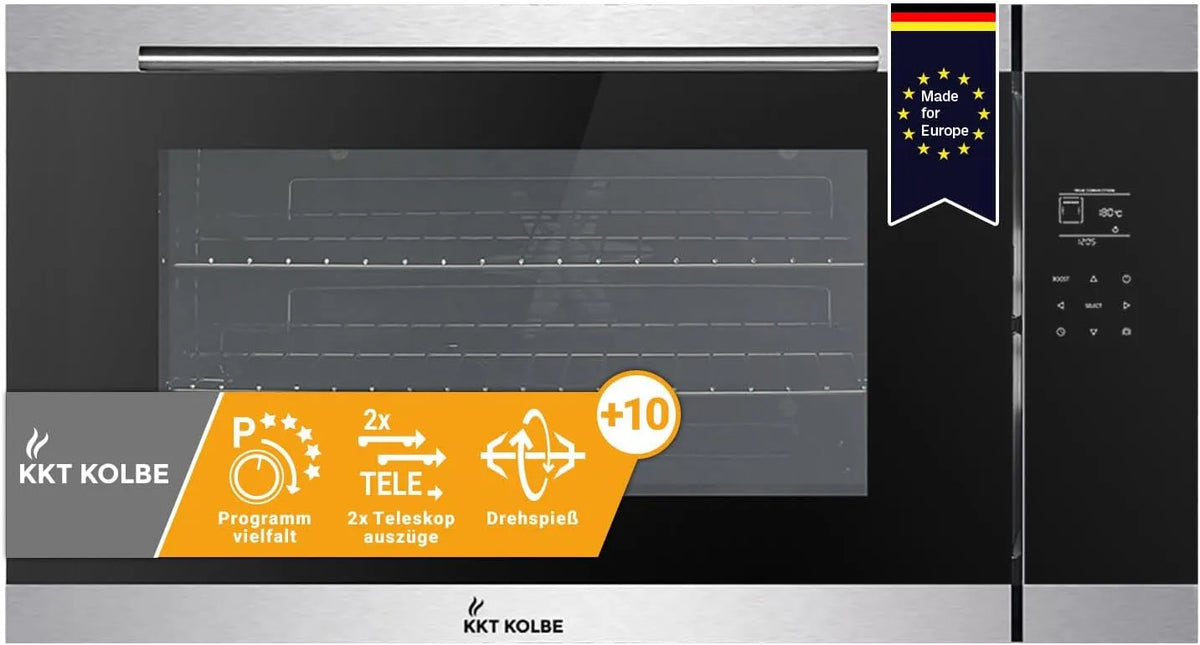Grill EB9105ED, KKT KOLBE Einbaubackofen 90 cm, Fassungsvermögen 96 L, Leistung 3,4 kW, Drehspieß, Umluft, Heißluft, Teleskopauszüge, Automatik-Timer