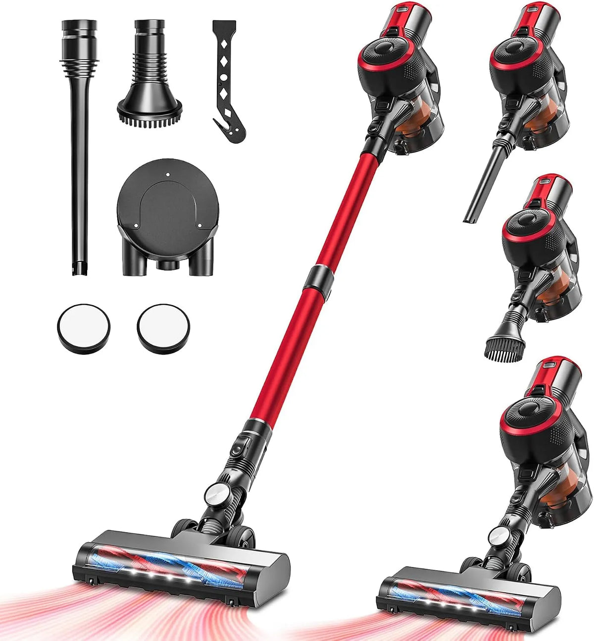 Staubsauger VEGREM Akku, 25Kpa, Kabellos 160W mit 2 Saugmodi, bis zu 40 Minuten Laufzeit, LED-Leuchten, Cordless Vacuum Cleaner mit Leistungsanzeige