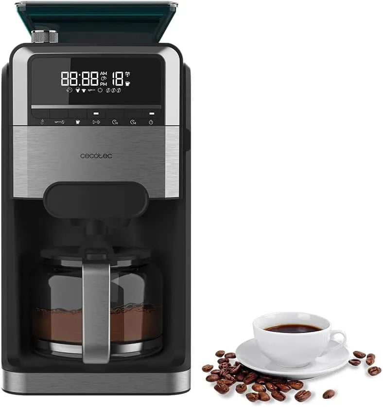 Cecotec Kaffeemaschine, Leistung 1400 W, 12 Tassen, 7 Stufen, konische Mühle, Edelstahl, Coffee 66 Grind & Brew, Fassungsvermögen 1,5 l, dimmbar