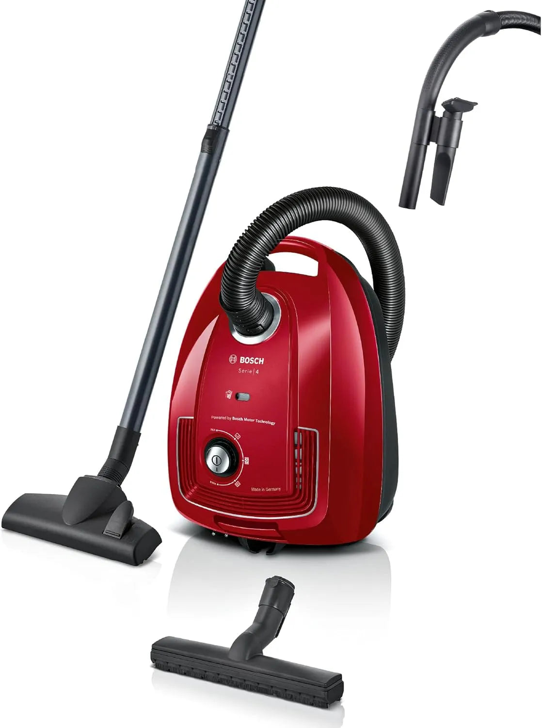 Bosch Staubsauger BGD38RD1H, Hausgeräte mit Beutel Serie 4, Leistung 600 W, 10 Jahre Motor, Hygiene-Filter, nachhaltig, Hartbodendüse, Zubehör-Clip