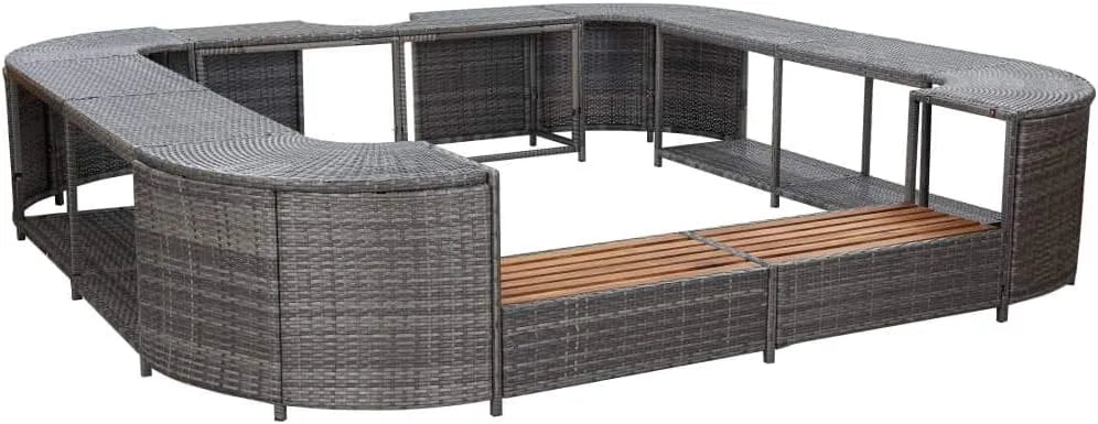 VidaXL Whirlpool, mit 2 hölzernen Spa-Stufen Spa Poolumrandung für Schwimmbecken Quadratisch Farbe Grau 268x268x55cm Poly Rattan