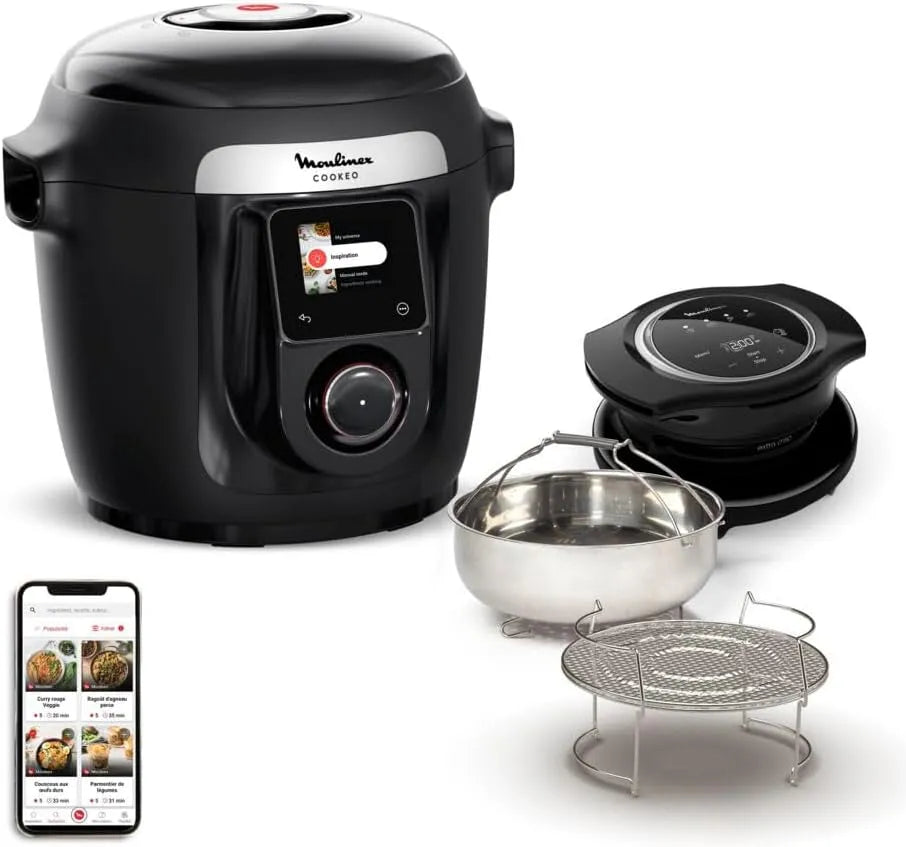 Moulinex Modell, Multicooker 14 Kochmodi CE96X8F0, Cookeo Wi-Fi mit Extra Crisp, Druckkochen, Air Fryer, einfache Rezepte Schritt für Schritt