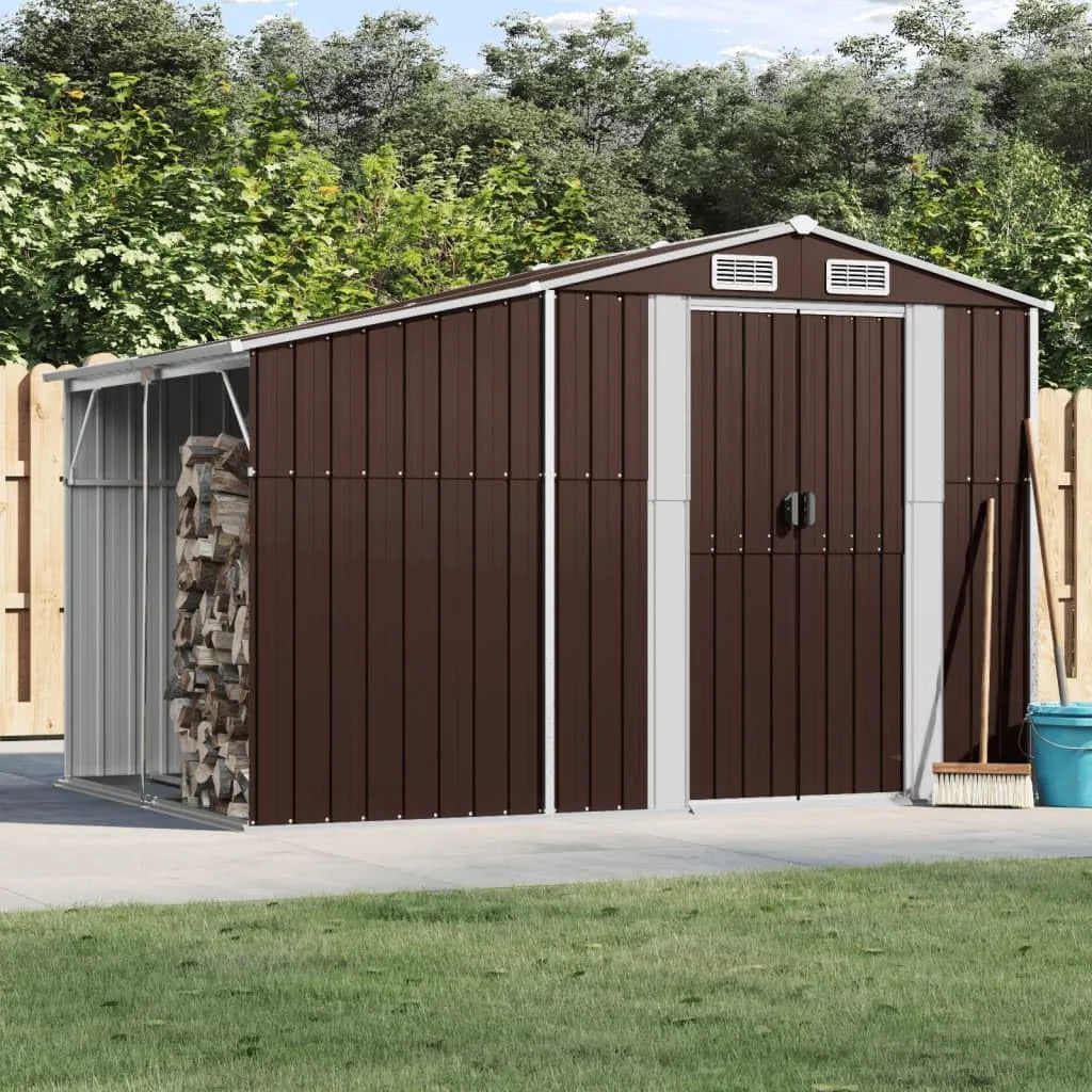 Braun Gerätehaus 3188295, 277x192,5x179 cm Verzinkter Stahl, Gartenhaus, Fahrradgarage, Gartenhütte, Geräte Schuppen, Gartengerätehaus