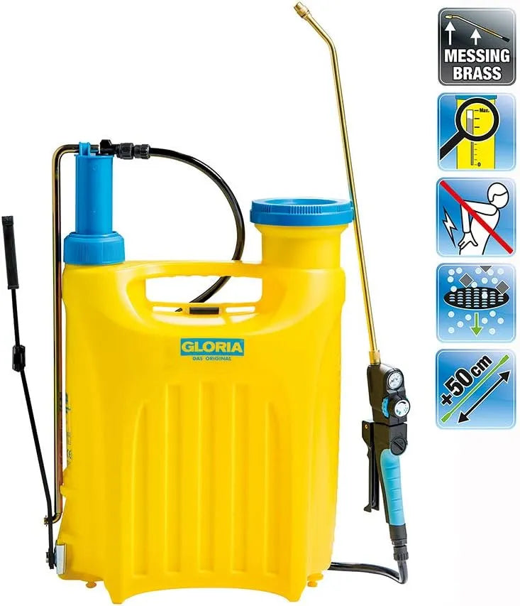 Hobby 1800 GLORIA Kolbenrückensprühgerät, Fassungsvermögen 18 L Gartenspritze, Rückenspritze mit Druckregler, Gepolsterte Schultergurte + Beckengurt