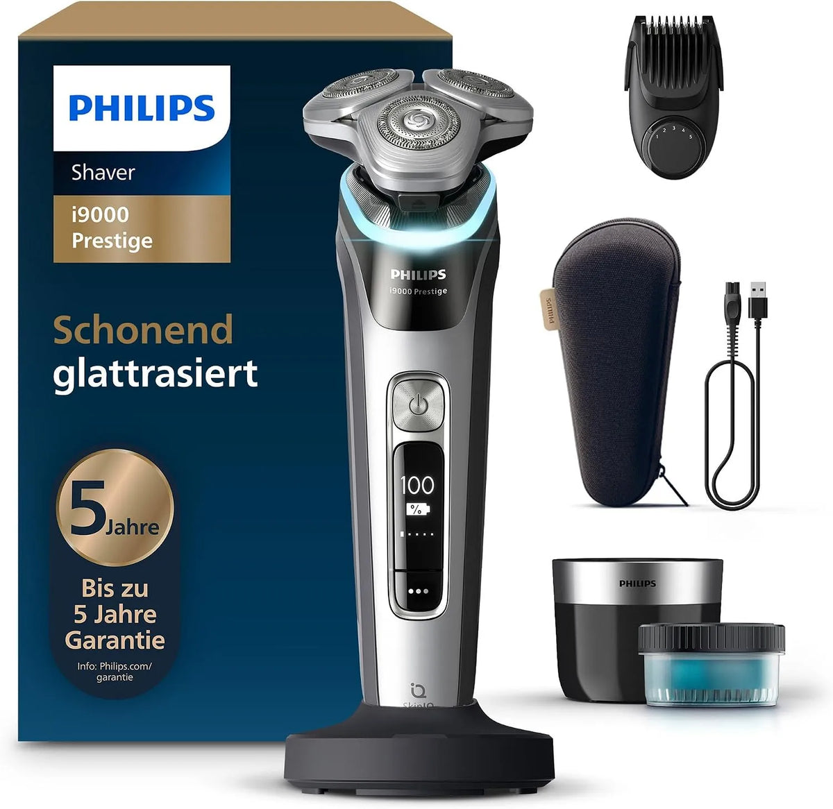 Philips Modell, Rasierer Prestige i9000 5+1-Bartstyler XP9204/33, Nass- und Trockenrasierer für Herren mit integriertem Trimmer, Drucksensor