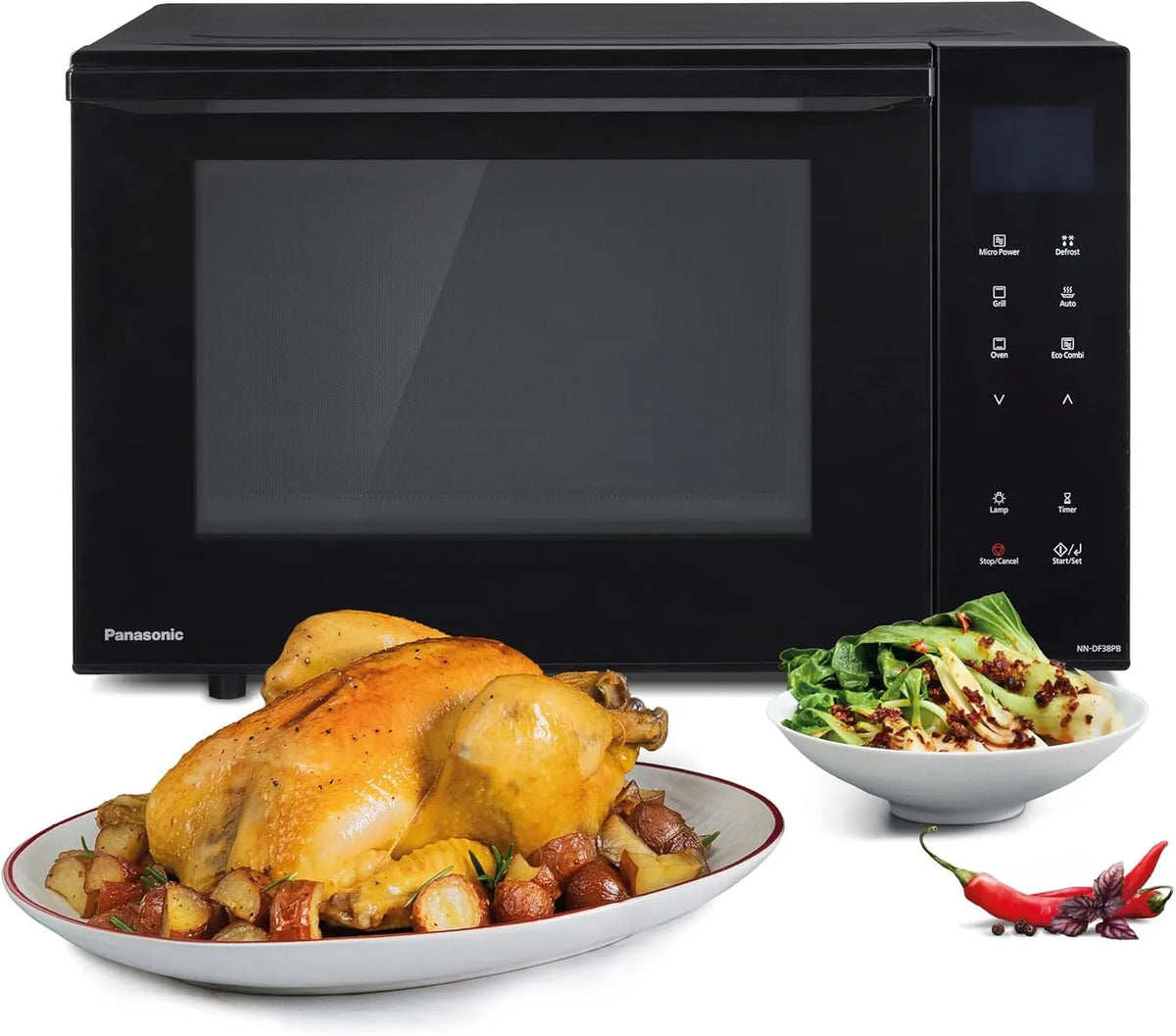 Panasonic Mikrowelle NN-DF38PBEPG, Fassungsvermögen 23 l, Kombi & Grill, Inverter-Tech, emailliertes Blech, leichte Reinigung, Leistung 1000 W