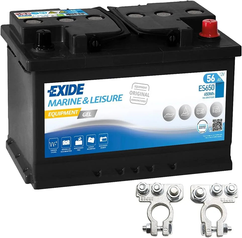 Exide Gel-Batterie ES 650, Equipment 12V 56Ah inklusive. Polklemmen Boot Solar Wohnmobil