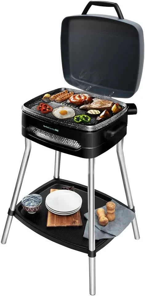 Cecotec Grill, Leistung 2000 W., Klappbarer Deckel und Schale, Fettauffangschale, 43 x 38 cm Grillfläche, RockStone Beschichtung