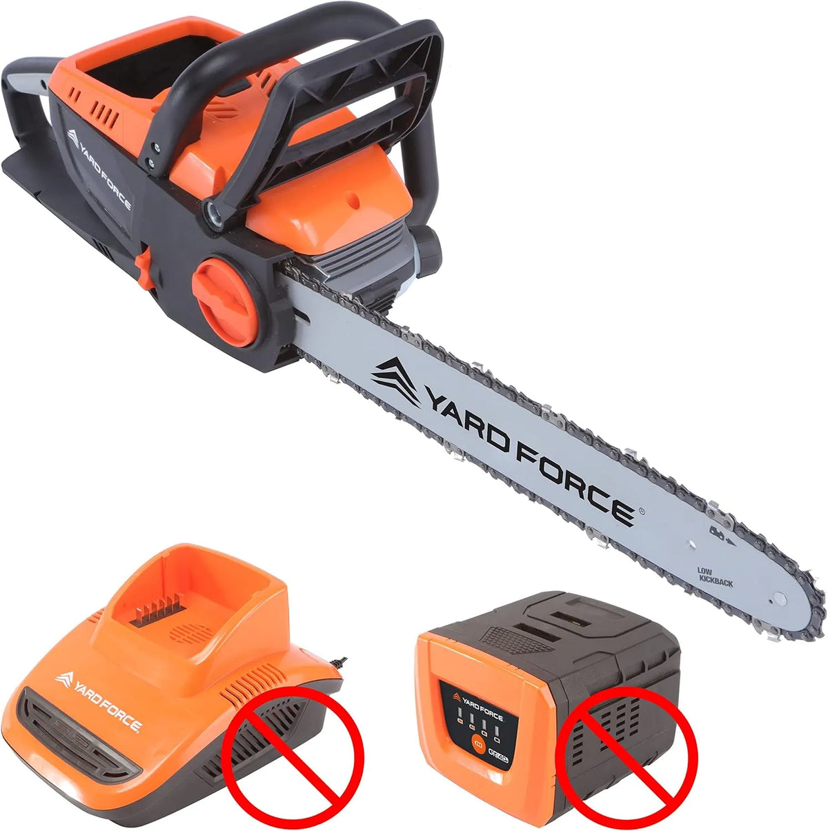 Yard Force, Profi Akku Kettensäge 40V, inklusive. 2,5Ah Akku und Ladegerät, 35cm Schnittlänge, Rückschlagkettenbremse