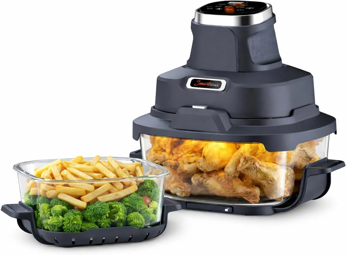 Heißluftfritteuse Smart Kitchen Glas, Fassungsvermögen 4 L + 1,5 L Turbo tower pro Glasbehälter, Recrisp & Max Crisp, Air Fryer für Backen