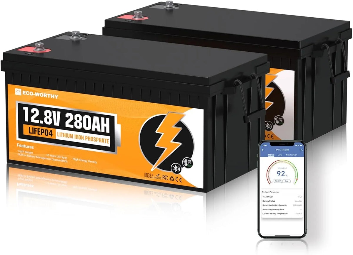 Modell 12V 280Ah Bluetooth 7KWH 2PACK LiFePO4 15000 ECO-WORTHY, Boot, Solaranlage Komplettset