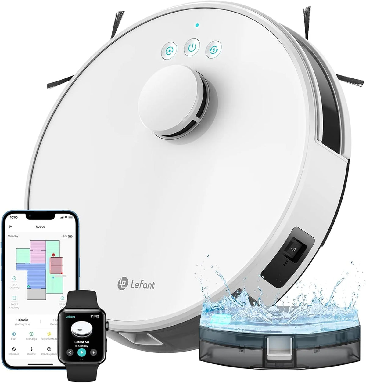 Staubsauger, 5500Pa Saugkraft, Ideal für Tierhaare und Hartböden, Alexa-Steuerung, Lefant M1 Roboter, App, Weiß