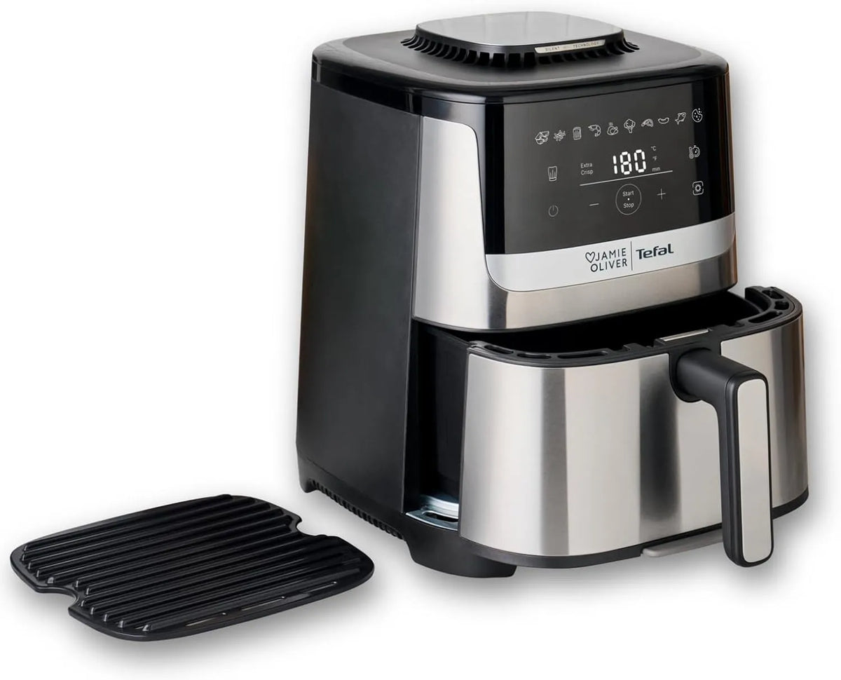 Tefal Heißluftfritteuse EY55JDE0, Jamie Oliver by Easy Fry Silence Deluxe, Fassungsvermögen 5 l, 10 voreingestellte Programme, digitaler Touchscreen