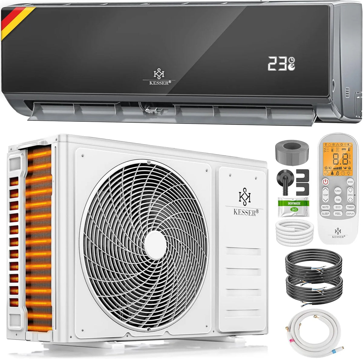 Kesser Klimaanlage, Leistung 2.600 W, Set Split, WiFi, sehr leise, Montagematerial, Heizen A+ -9000 BTU, Kältemittel R32, Fernbedienung, Kühlen A++