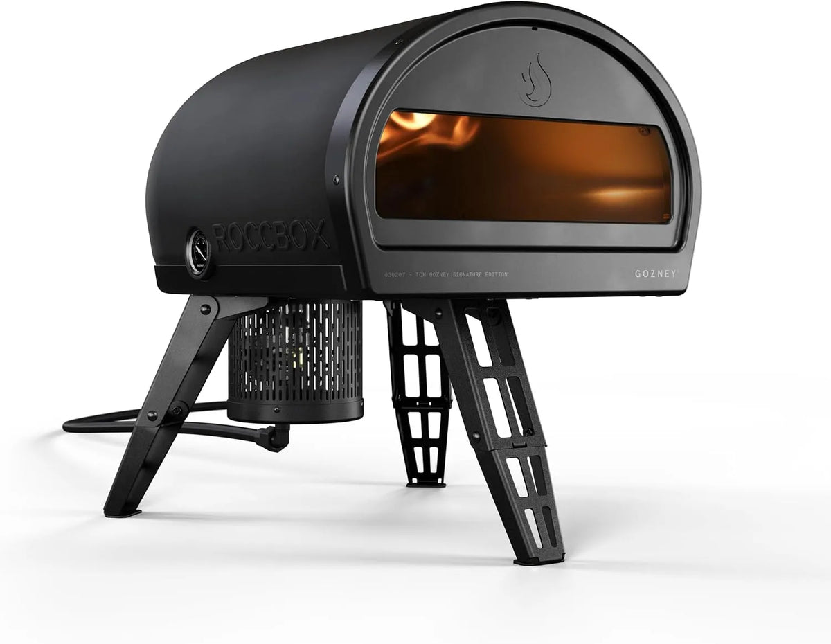 Tragbarer Pizzaofen mit Steinboden Gozney Roccbox, Gas und Holz, in freistehender Ausführung, Gewicht 21 kg, Timer-Funktion, Frontorientiert