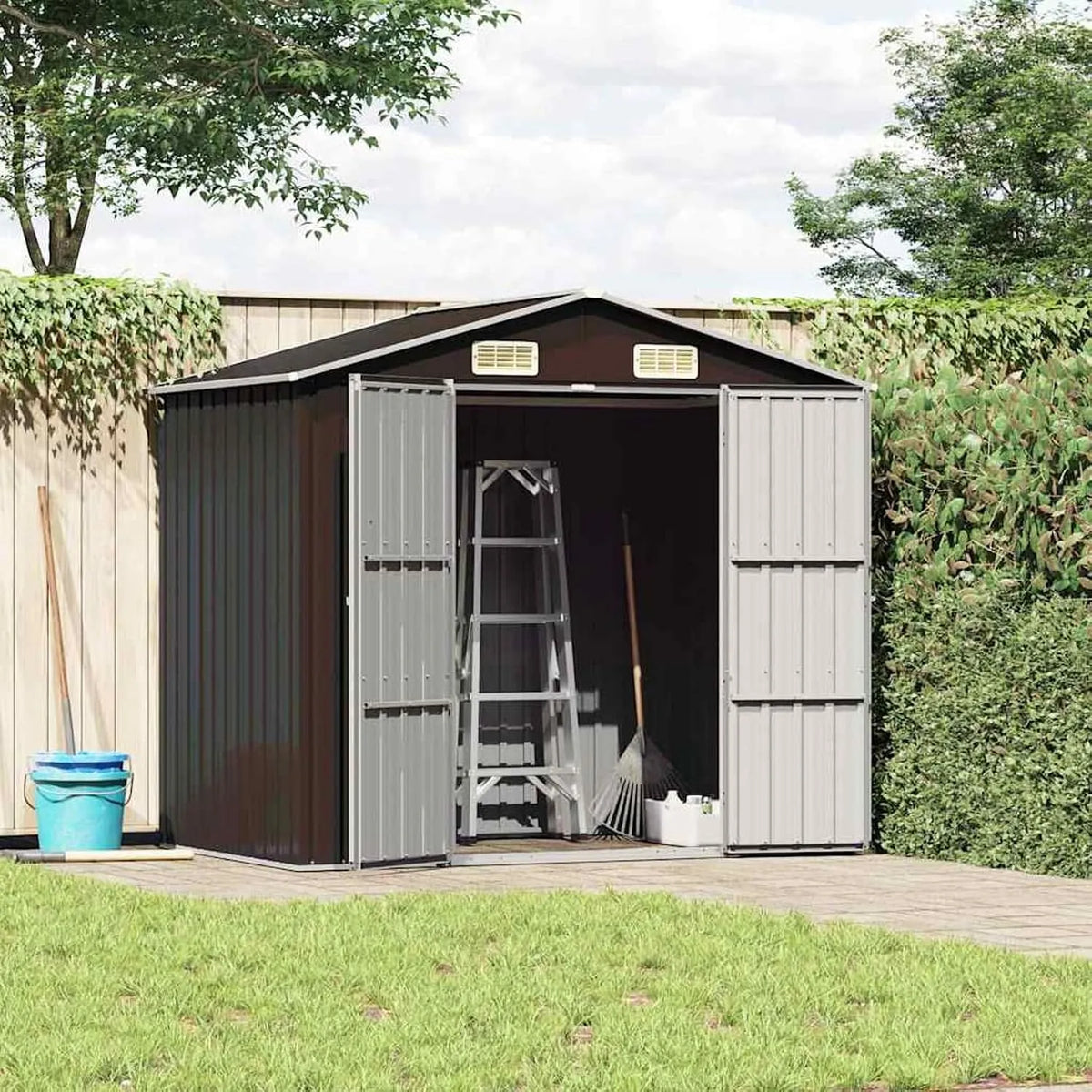 Braun Gerätehaus 46300, Gecheer 205x129x183 cm Verzinkter Stahl, Gartenhaus Geräteschuppen Fahrradschuppen für Hinterhof Terrasse Rasen
