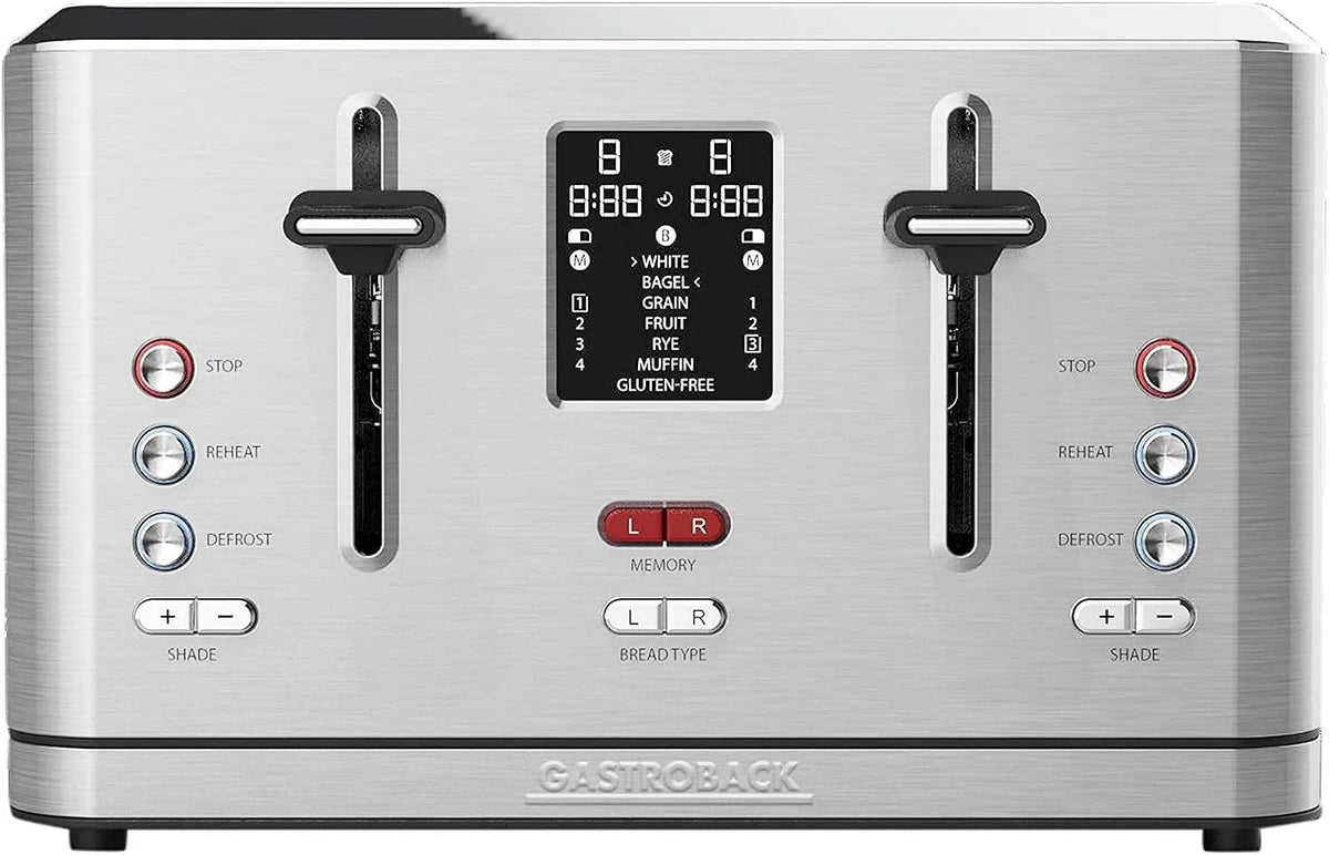 Toaster 42396 GASTROBACK Design, 4-Scheiben, 950 Watt, LCD-Countdown-Anzeige, Silber, GASTROBACK Design Digital 4S, 7 Toastprogramme, Edelstahlgehäuse