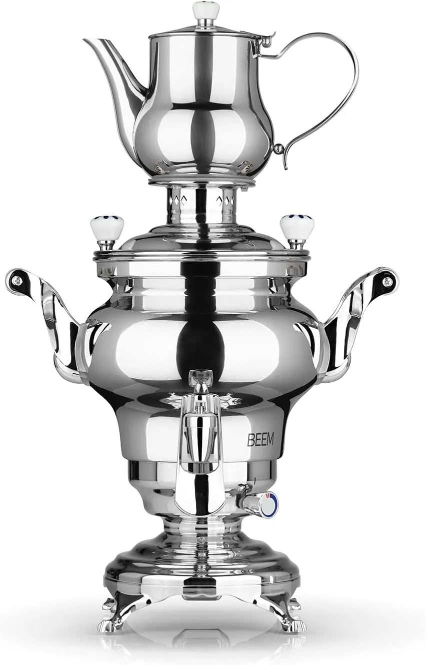 Wasserkocher, Leistung 1800 W, Edelstahl, NEU: Dispenser mit Einhand-Bedienung, Fassungsvermögen 3 l, BEEM ODESSA + Samowar