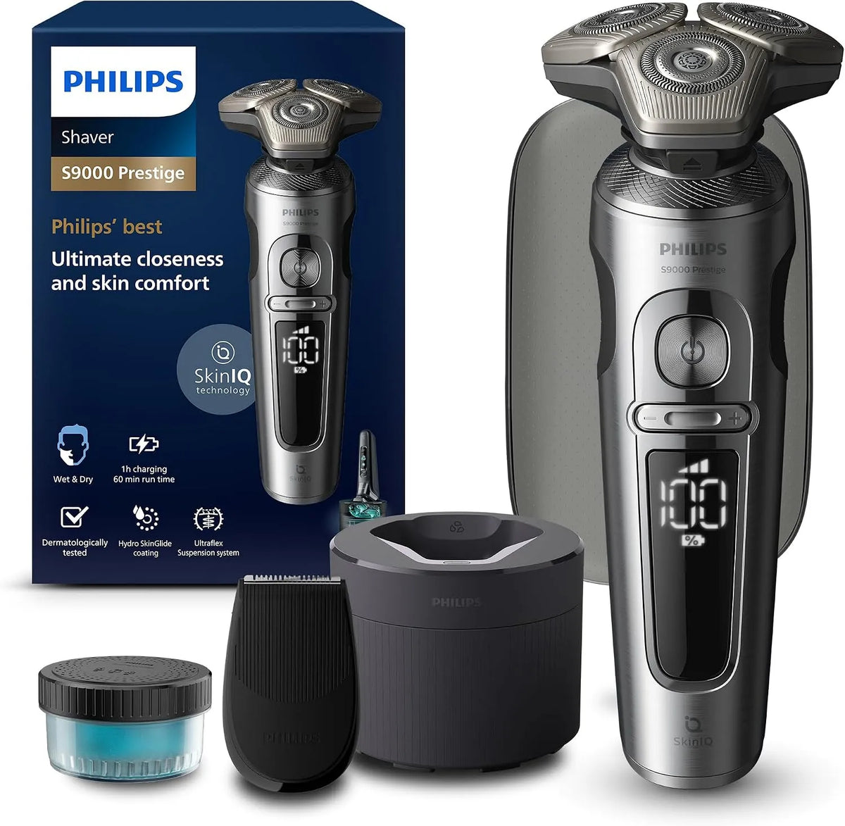 Philips Modell, Shaver Prestige S9000 SP9841/32, elektrischer Nass- & Trockenrasierer für Herren, helles Chrom, Lift & Cut-Rasiersystem