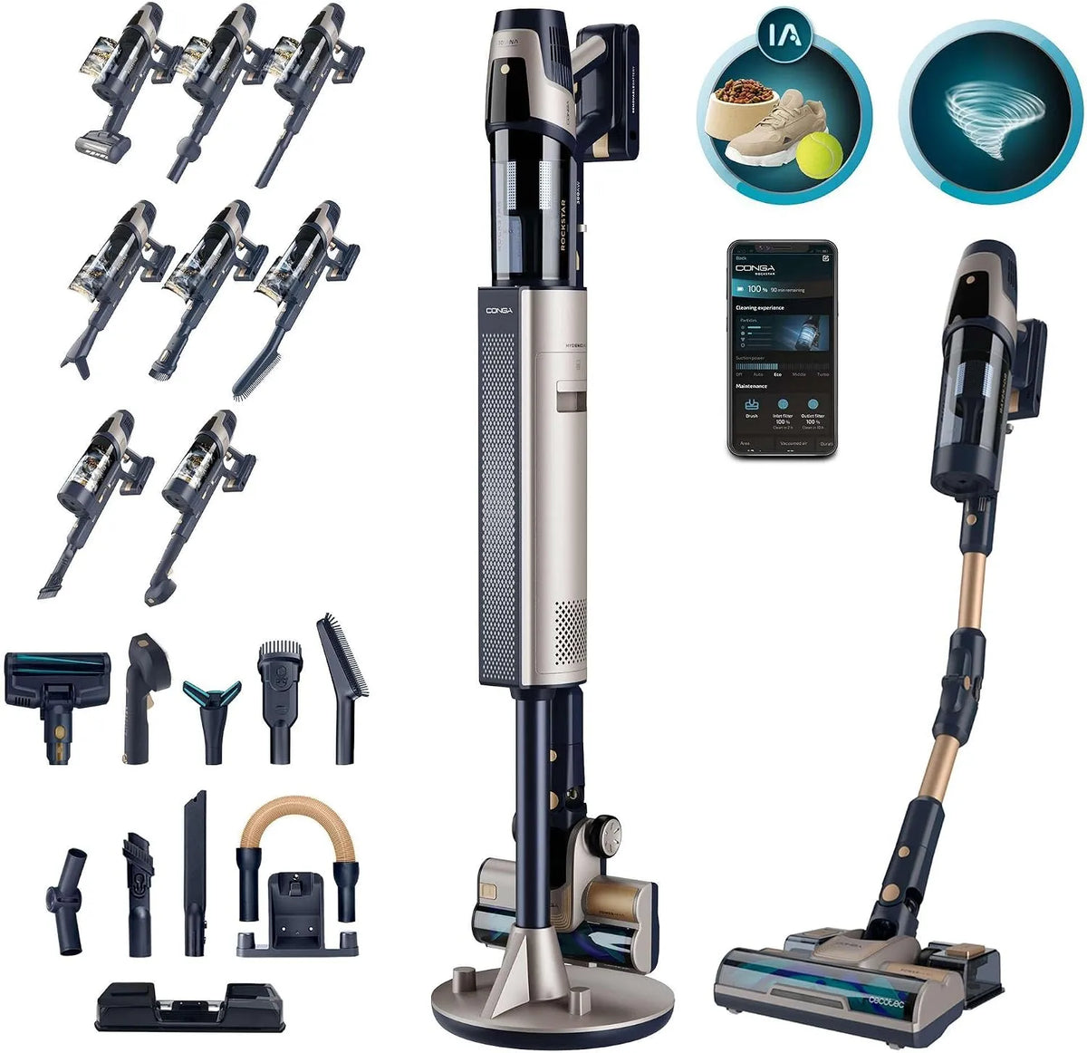 Cecotec Staubsauger 11500 300AW, Leistung 800W, Künstliche Intelligenz, Auto Entleerungsstation, Zubehör-Set, 110 Min Laufzeit, App, Flex Rohr