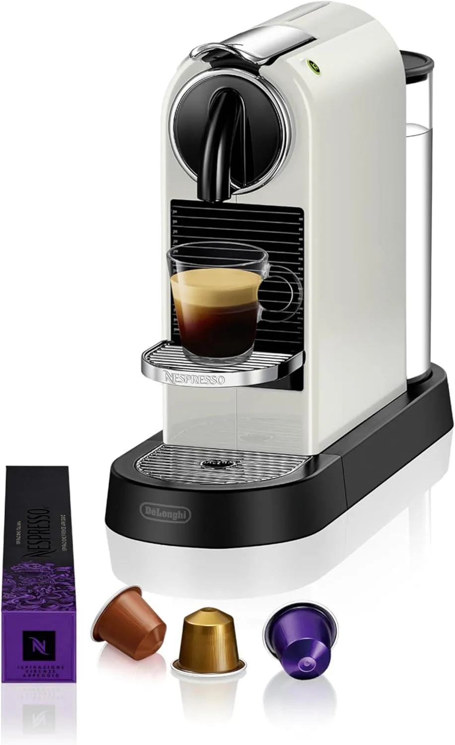 Nespresso De'Longhi Modell EN167.W, Energiesparfunktion,1260W,37.4 x 11.9 x 25.5 cm, Citiz Kaffeekapselmaschine, Milchaufschäumer, Creme-weiß