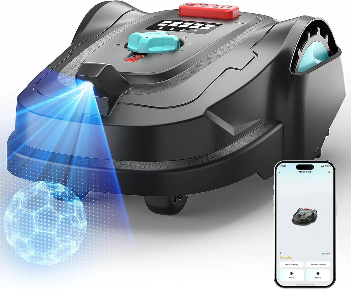 Rasenmäher M800Plus, Mähroboter ohne Begrenzungskabel, 800 m², 150 Hinderniserkennungen, U-förmiger Mähmodus, automatische Aufladung, App