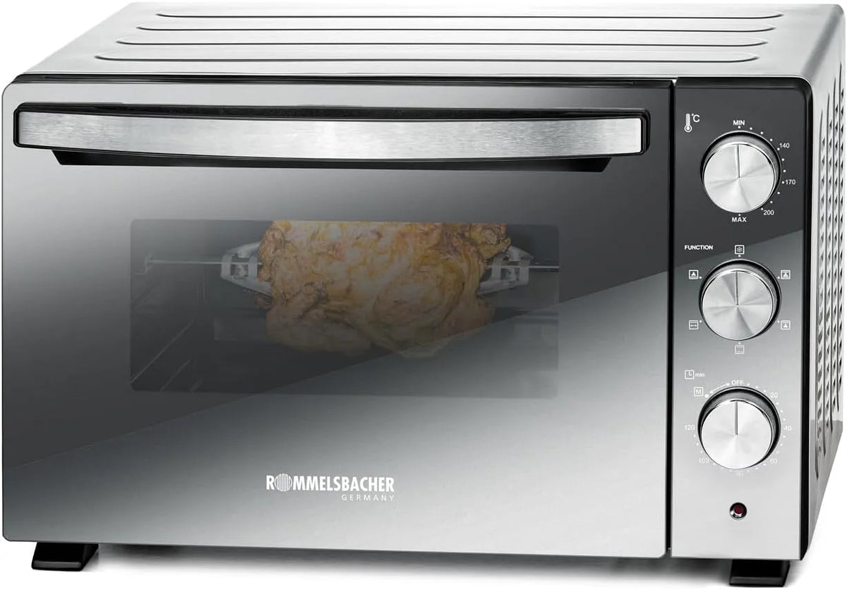 Grill BGS 1500 ROMMELSBACHER Back &, Leistung 1500 W, 6 Heizarten, 120 Min. Zeitschaltuhr, Ofen, energiesparend & effizient, Drehspieß, Edelstahl