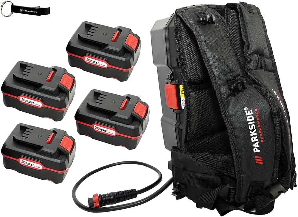Parkside HEADNMORE Bundle, Performance 20V PPRA 20, Spannung 40V Akku Rucksack + 4X 4Ah Akku +Schlüsselanhänger